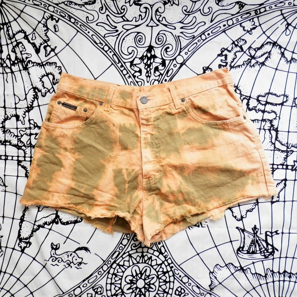 Calvin Klein || 90s Tie-Dye Denim Cut-Off High Waist Shorts